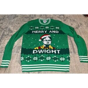 Tipsy Elves Green Ugly‎ Christmas Sweater The Office Merry Dwight Sz Large MENS